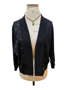 Ronni Nicole Sz L Black Sequin Dotted 3/4 Sleeve Cropped Knit Shrug Sweater